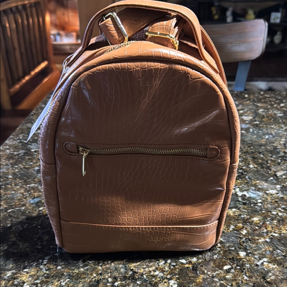 Croc-Embossed Tan Backpack - Picture 2 of 6